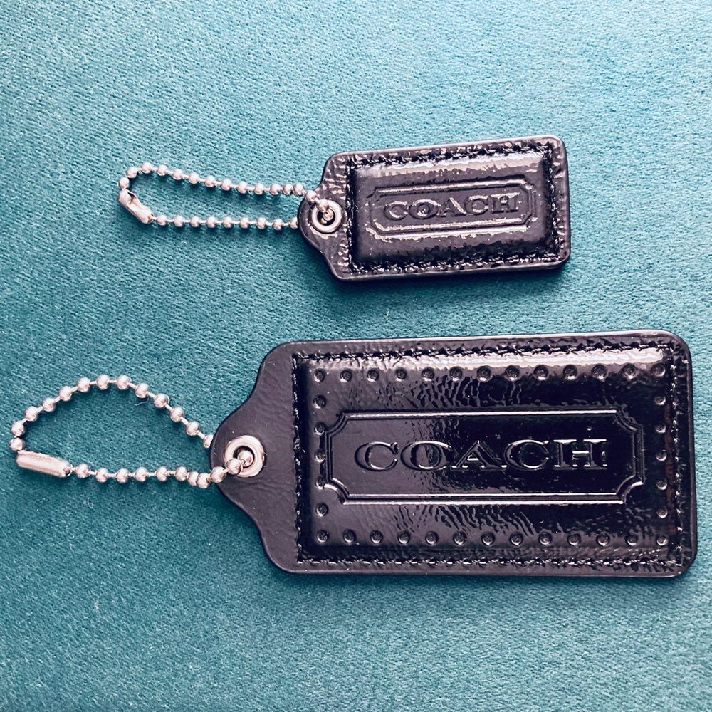 Vintage Coach Black Patent Leather Replacement Hang Tags Two Y2K Bag Charms Lot - Picture 17 of 17